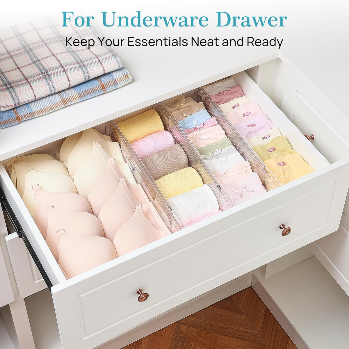 Vtopmart 4" Regular Upgrade Drawer Dividers for Clothes, 12.8"-22.3" 4 Pack