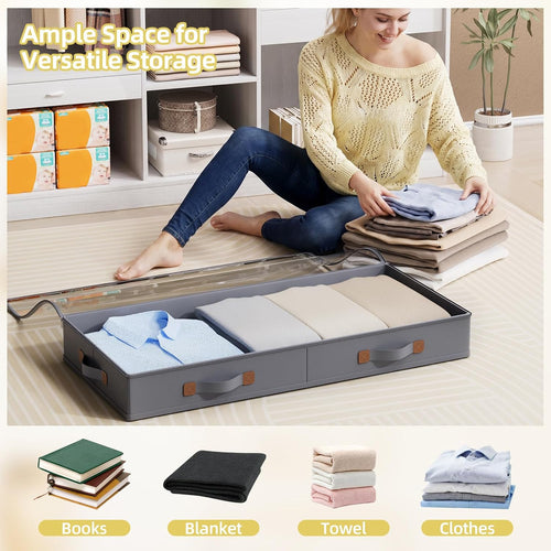2Pack 3 Inches Low Profile Under Bed Storage Container With Lid, Drak Grey