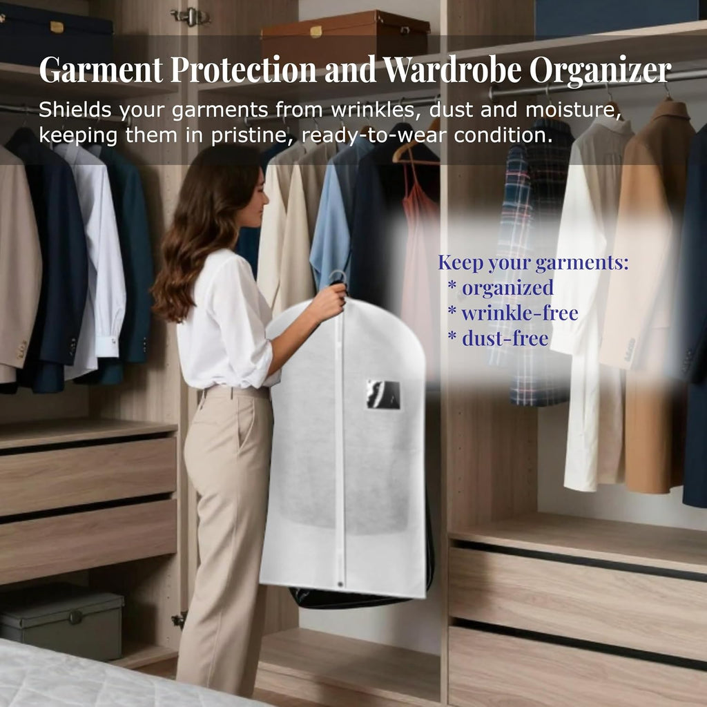 2-Pack Breathable Garment Bags for Hanging Clothes – Dust-Proof Suit & Dress Covers with Clear Window – Waterproof, Foldable Closet Storage Organizer for Coats, Gowns, and Jackets (White, 40")