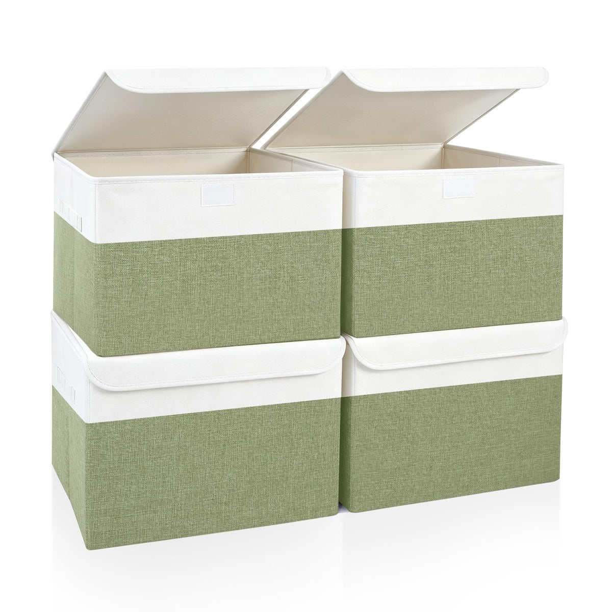Bagnizer Large 22 Quart Linen Fabric Foldable Storage Bin Cube Organizer Basket with Flip-Top Lid & Handles, Clothes Blanket Box for Home, Office, Closet, Gray, 4 Pack 14.6 x 9.5 x 9.5”