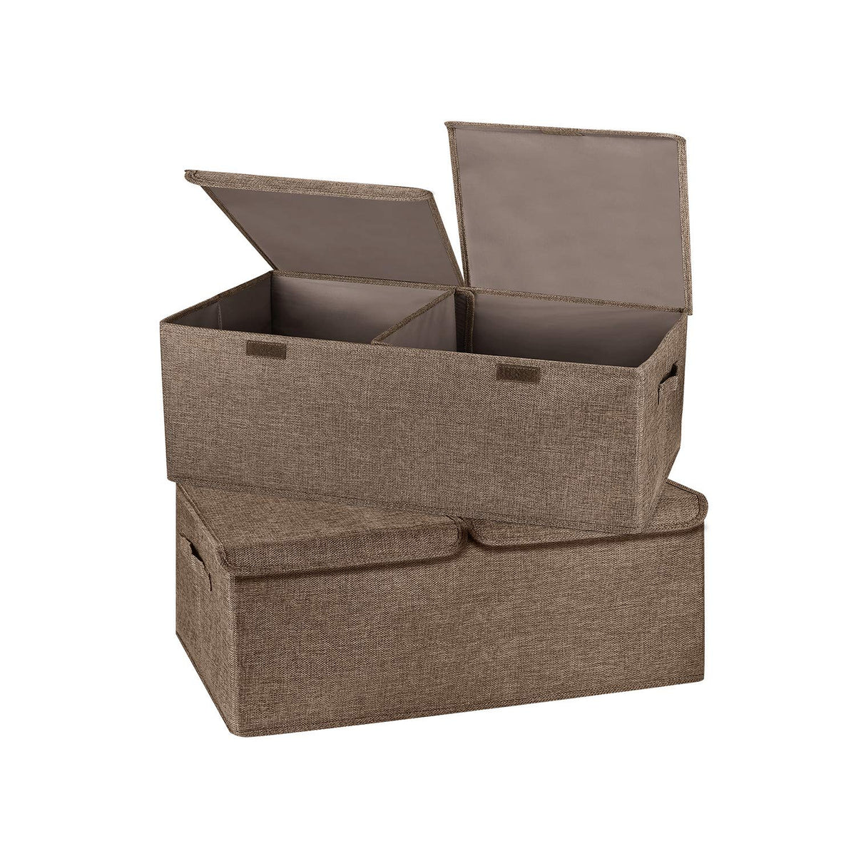 2 Pack Large Storage Boxes with Lids and Handles, Collapsible Linen Storage Bins Organizer Containers Baskets Cube with Removable Divider for Home Bedroom Closet Office (Cream, Small)