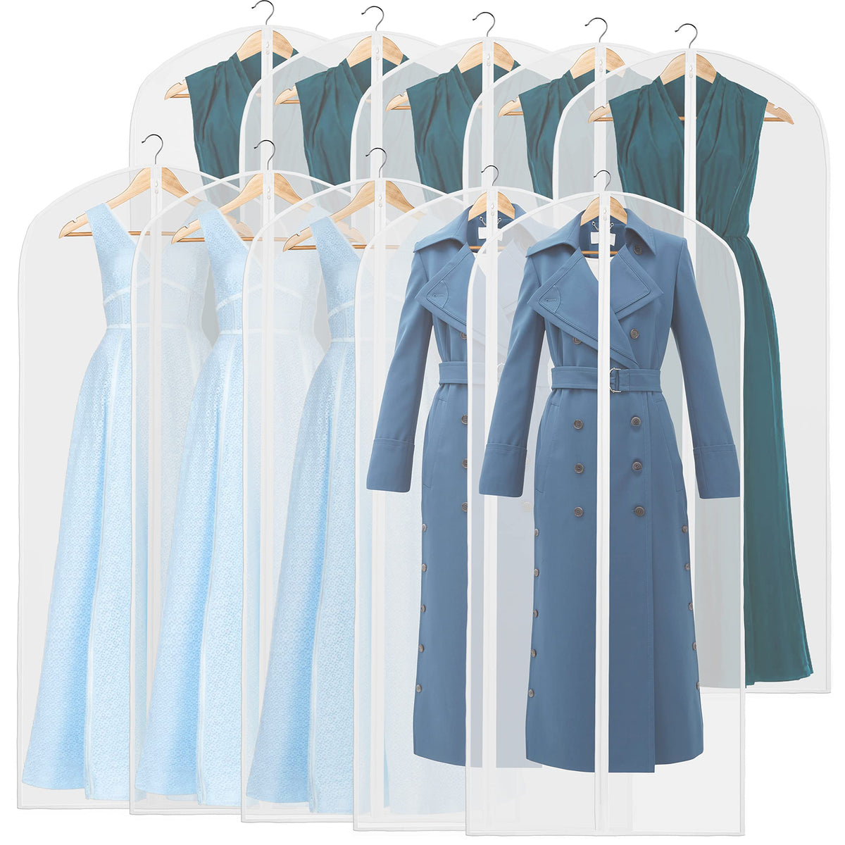 Simple Houseware 40-Inch Translucent Garment Bags with Zipper, 5 Pack