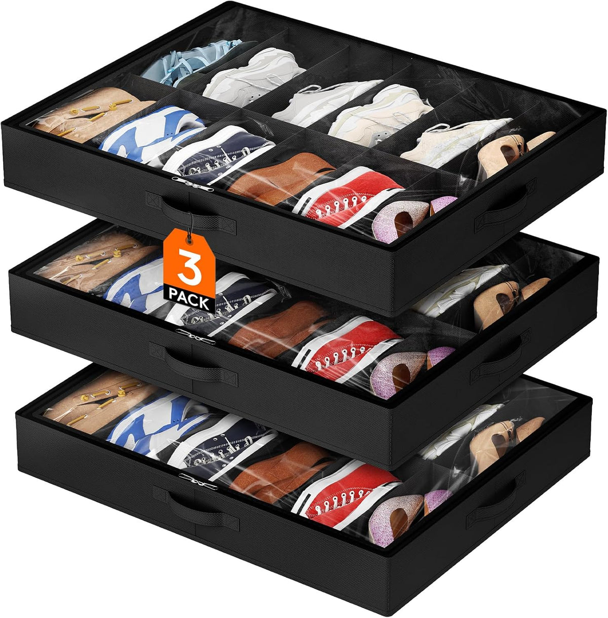 Lifewit Under Bed Shoe Storage Organizer Container, 3 Pack(12 Shoes Cells)