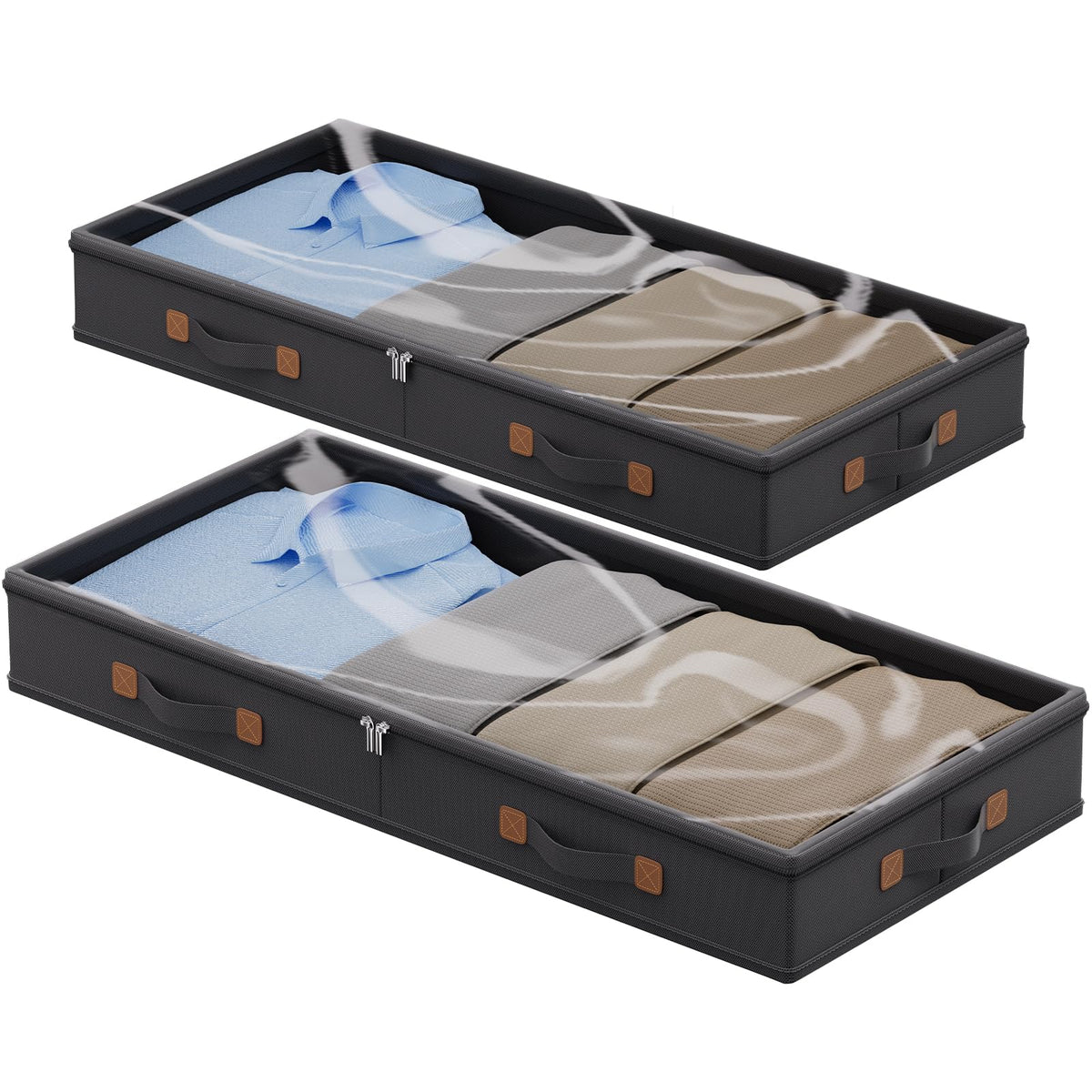 2Pack 3 Inches Low Profile Under Bed Storage Container With Lid, Drak Grey