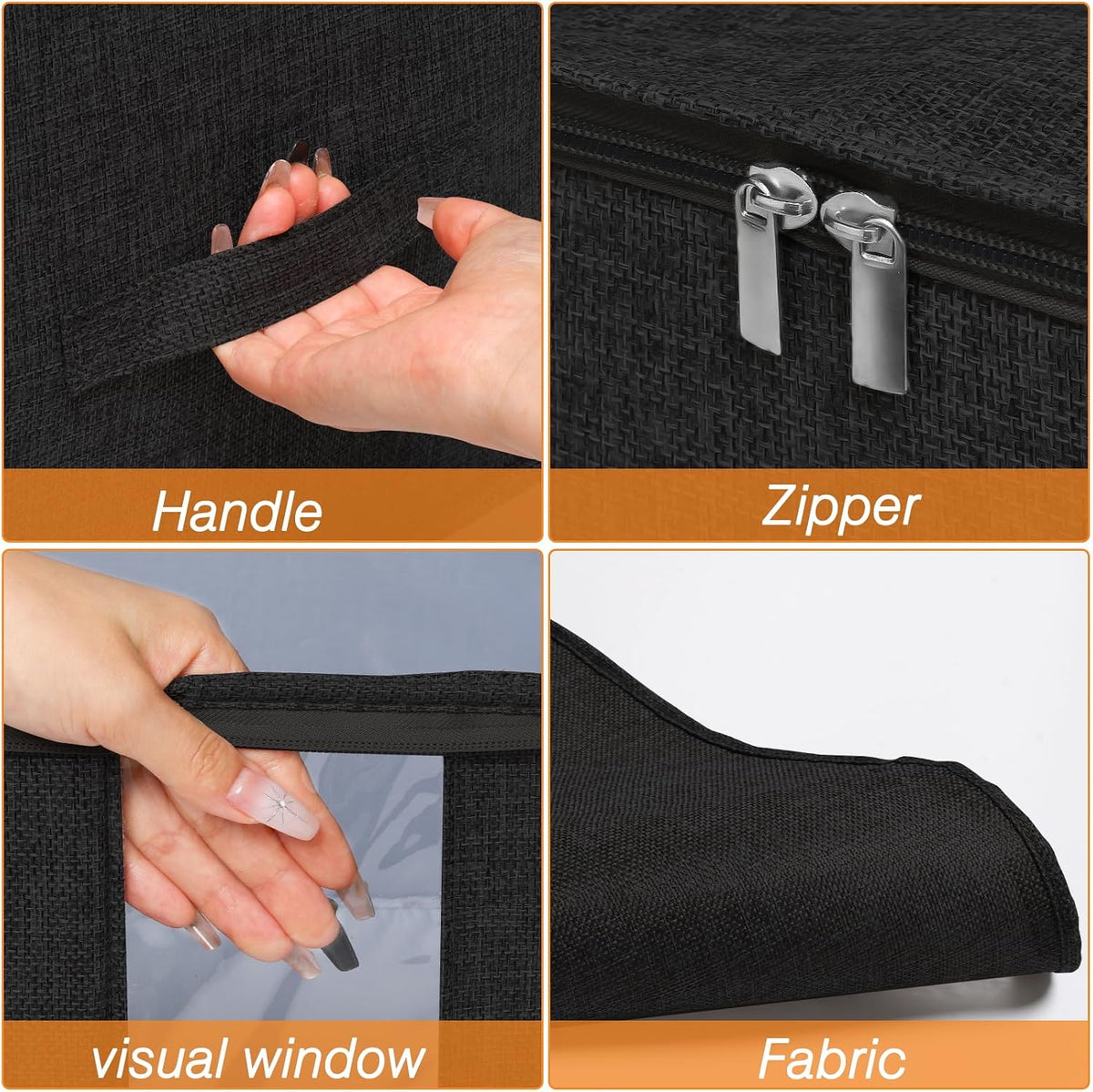 punemi 60L Comforter Storage Bags with Side & Bottom Support, 2 Pack, Black