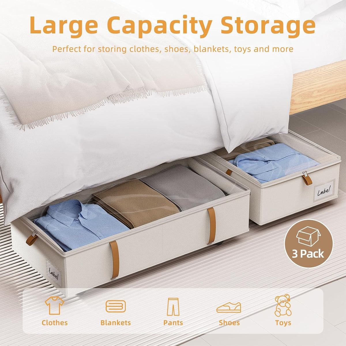Under Bed Storage with Wheels，3 Pack Height-adjustable Under Bed Storage Containers, 6.5in-10in Tall Underbed Clothes Storage Organizer Bin with Clear Window，Foldable Box Basket for Clothes