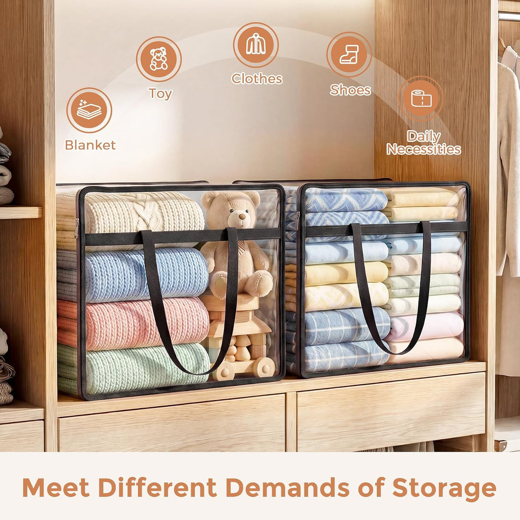 6 Pack Clear Storage Bags for Clothes, 45L Closet Organizers and Storage