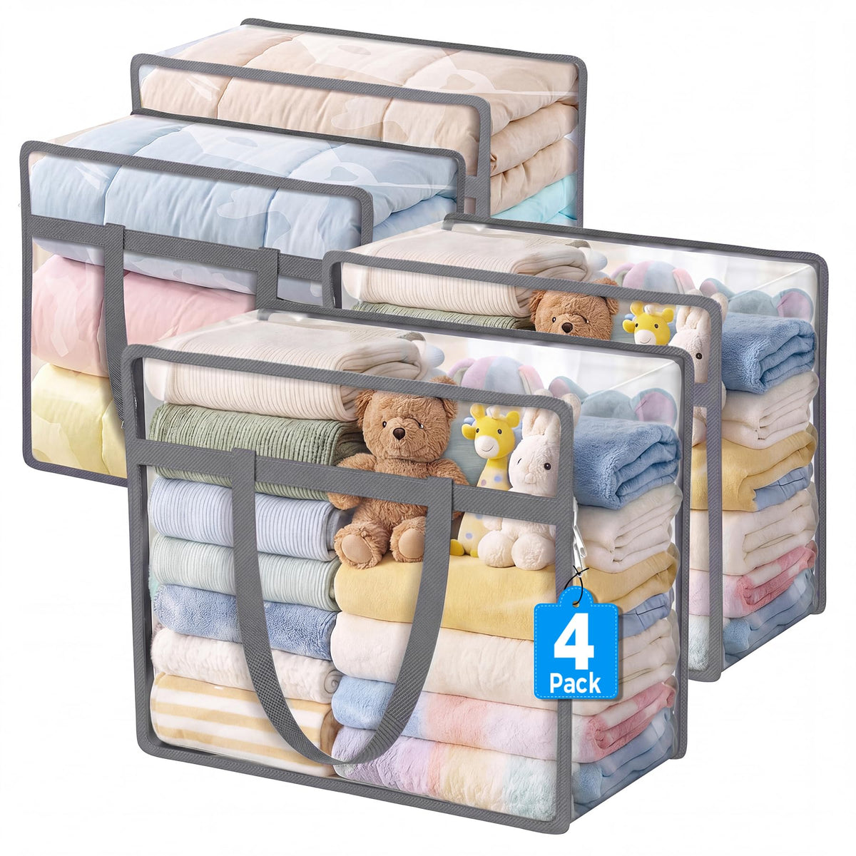 6 Pack Clear Storage Bags for Clothes, 45L Closet Organizers and Storage