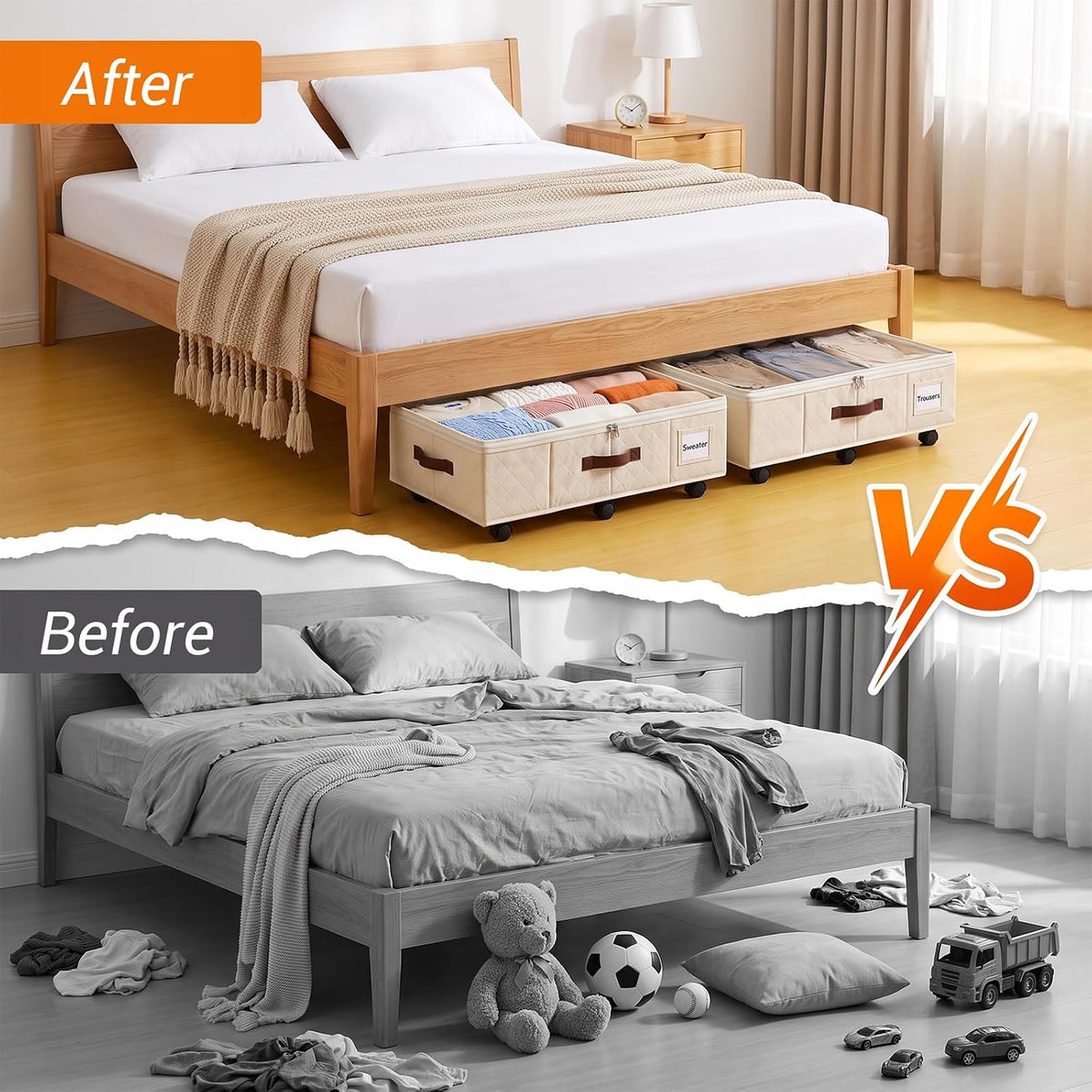 2 Pack Underbed Storage Boxes with Wheels, White