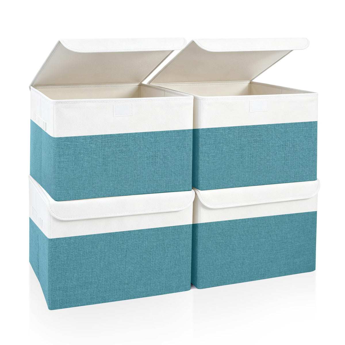Bagnizer Large 22 Quart Linen Fabric Foldable Storage Bin Cube Organizer Basket with Flip-Top Lid & Handles, Clothes Blanket Box for Home, Office, Closet, Gray, 4 Pack 14.6 x 9.5 x 9.5”
