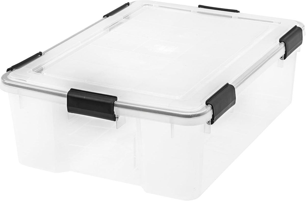 IRIS USA 41 Quart WEATHERPRO Plastic Storage Box with Durable Lid and Seal and Secure Latching Buckles, Clear with Black Buckles, 1 Pack