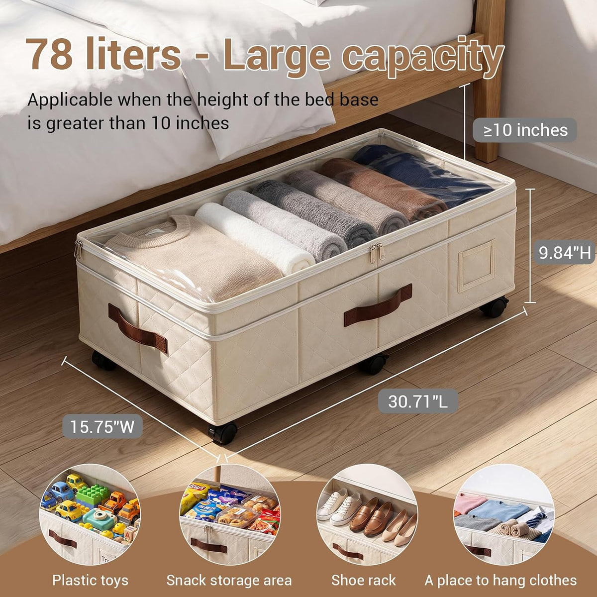 2 Pack Underbed Storage Boxes with Wheels, White