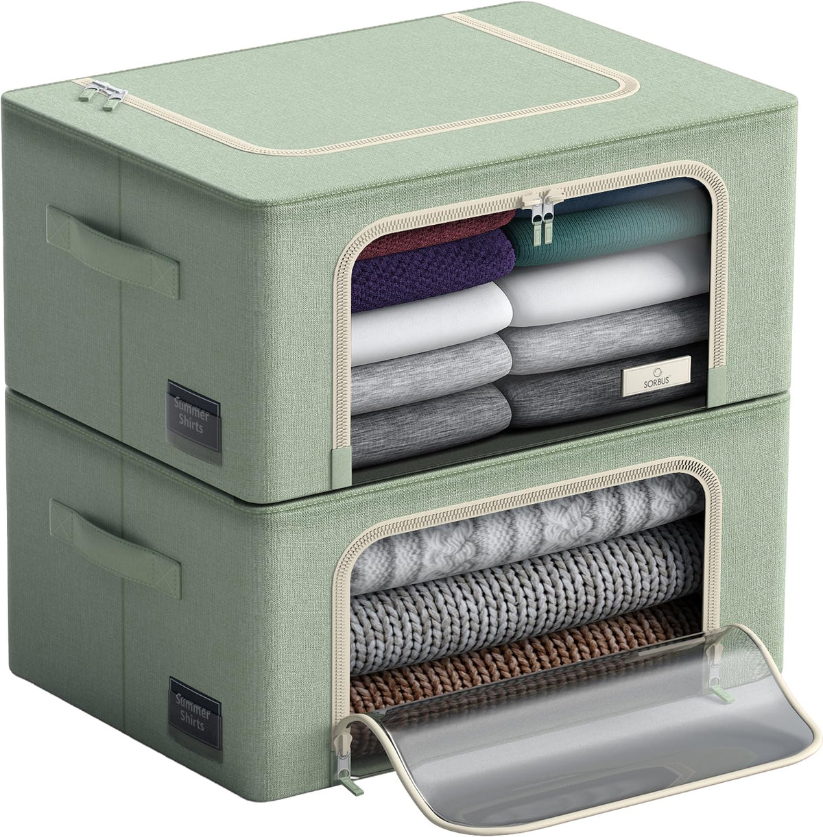 Sorbus Clothes Storage Bins, Clear Window & Handles (2 Pack, Gray)