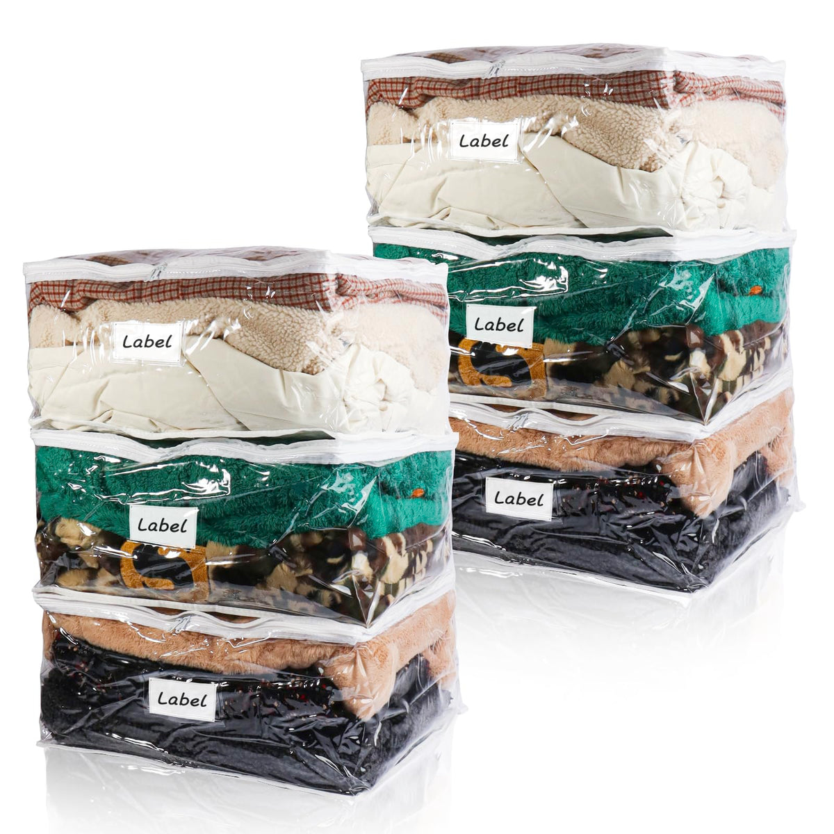 Clear Zippered Plastic Clothes Storage Bags, 6 Pack, White