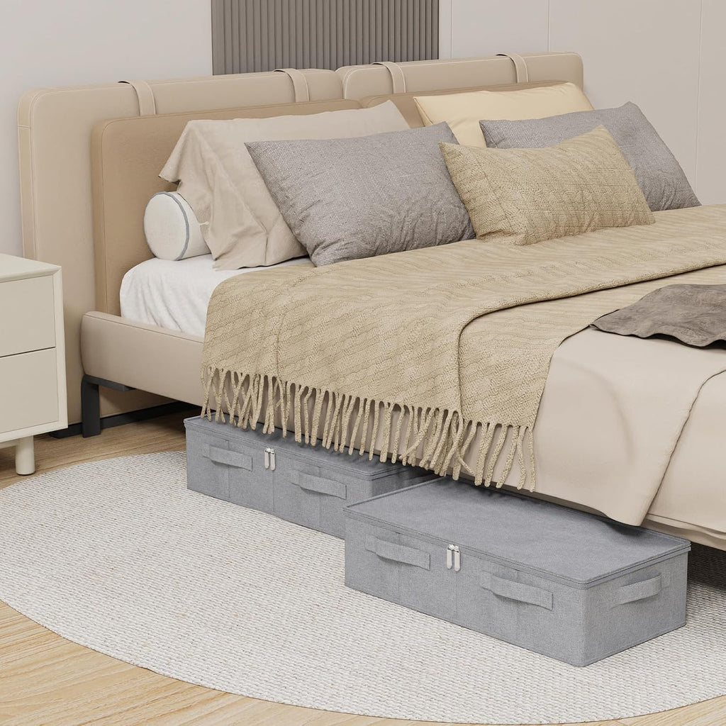 Underbed Fabric Storage Box with Lids,23.6x11.8x5.9in,Grey,2 Pack