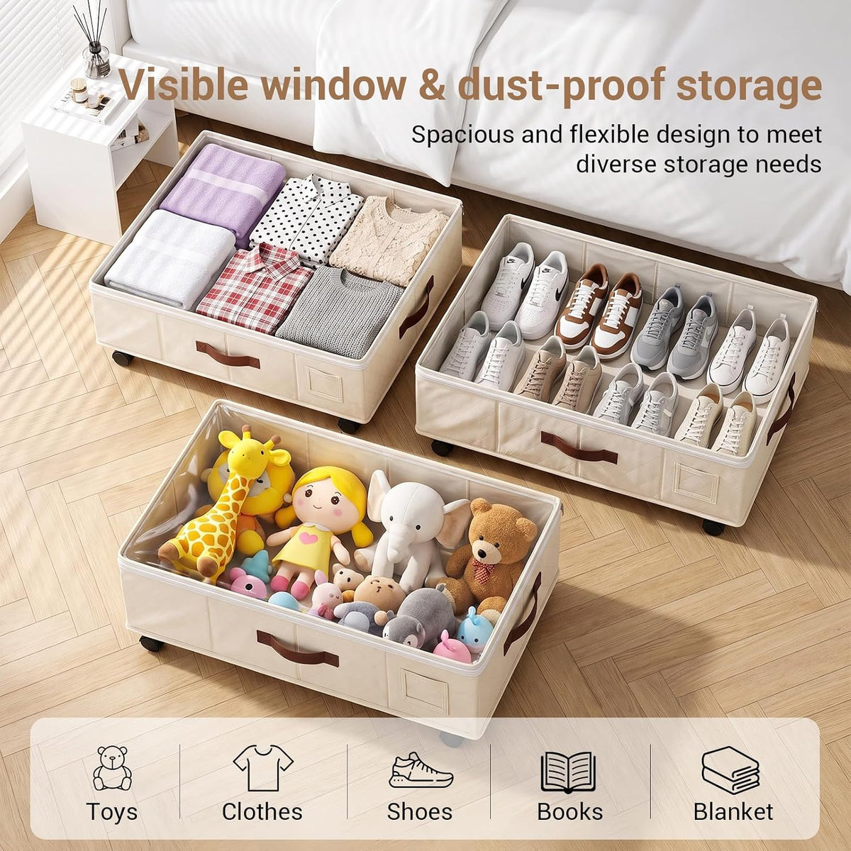 2 Pack Underbed Storage Boxes with Wheels, White