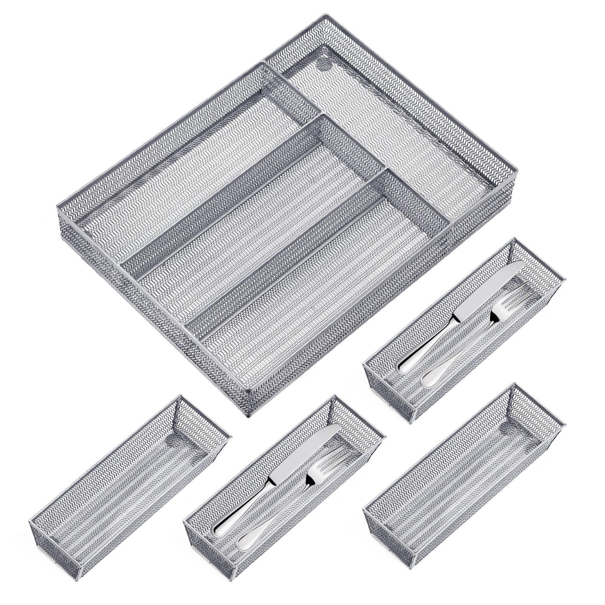 Neudeco Silverware Organizer, Silver, 9 * 3 * 2 inch, Pack 6