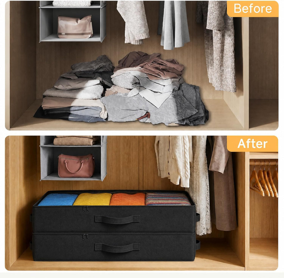 2-Pack Under Bed Storage Containers, 4.5 Inches Tall Clothes Storage, Black