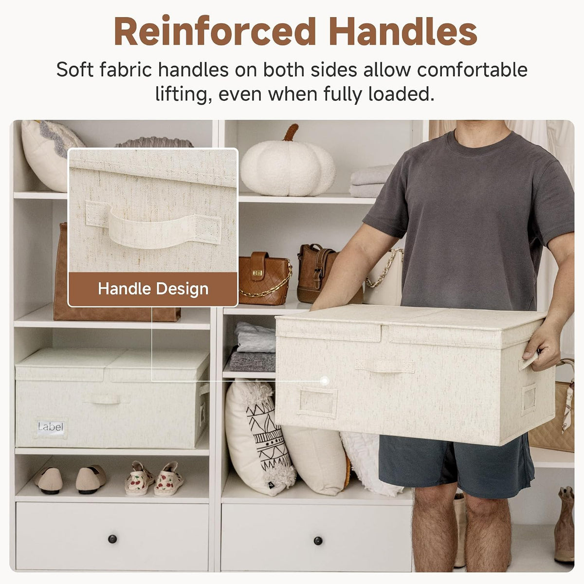 StorageWorks Large Decorative Storage Boxes with Lids, Beige Linen