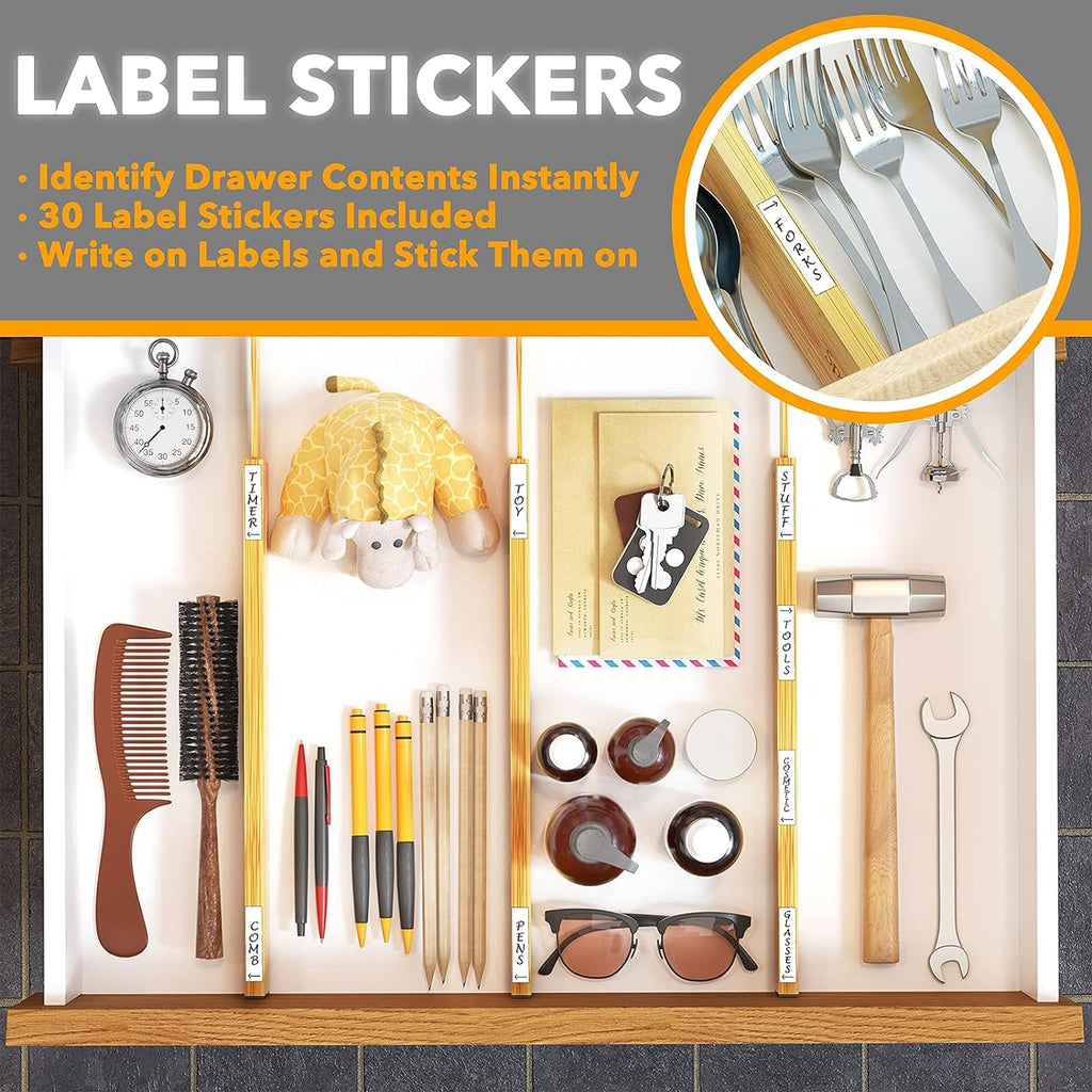 SpaceAid Bamboo Drawer Dividers with Labels, Kitchen Adjustable Drawer Organizers, Expandable Organization for Home, Office, Dressers and Bathroom, 6 Dividers (17-22 in)