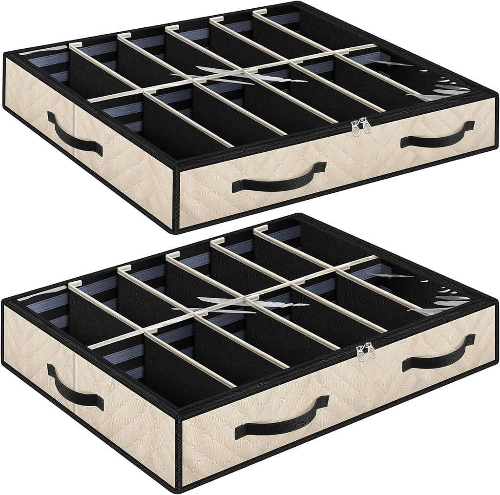 Set of 2, Under Bed Shoe Storage, Beige