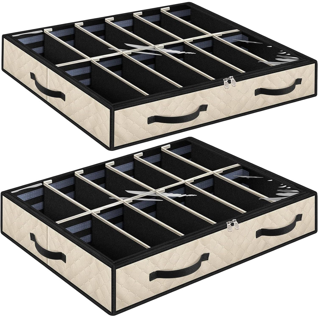 Set of 2, Under Bed Shoe Storage, Beige