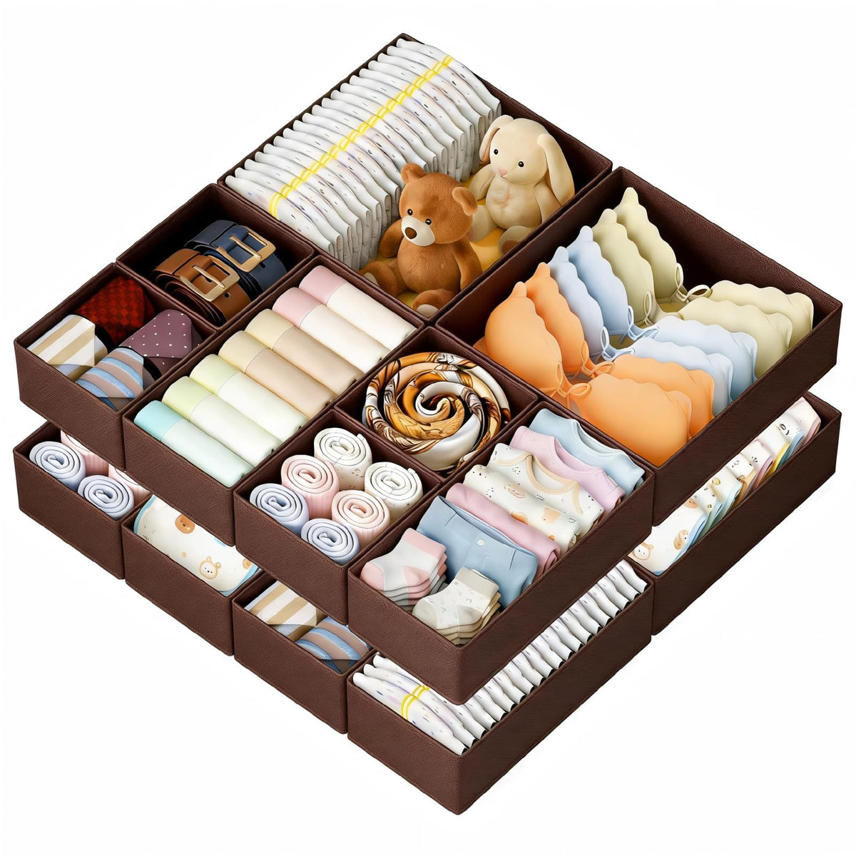 DIMJ Drawer Organizer Clothes, 12 Pack Dresser Organizer for Nursery, Baby Clothes, Underwears, Sock, Fabric Dresser Bins, Drawer Dividers, Foldable Closet Organizers and Storage(Beige)