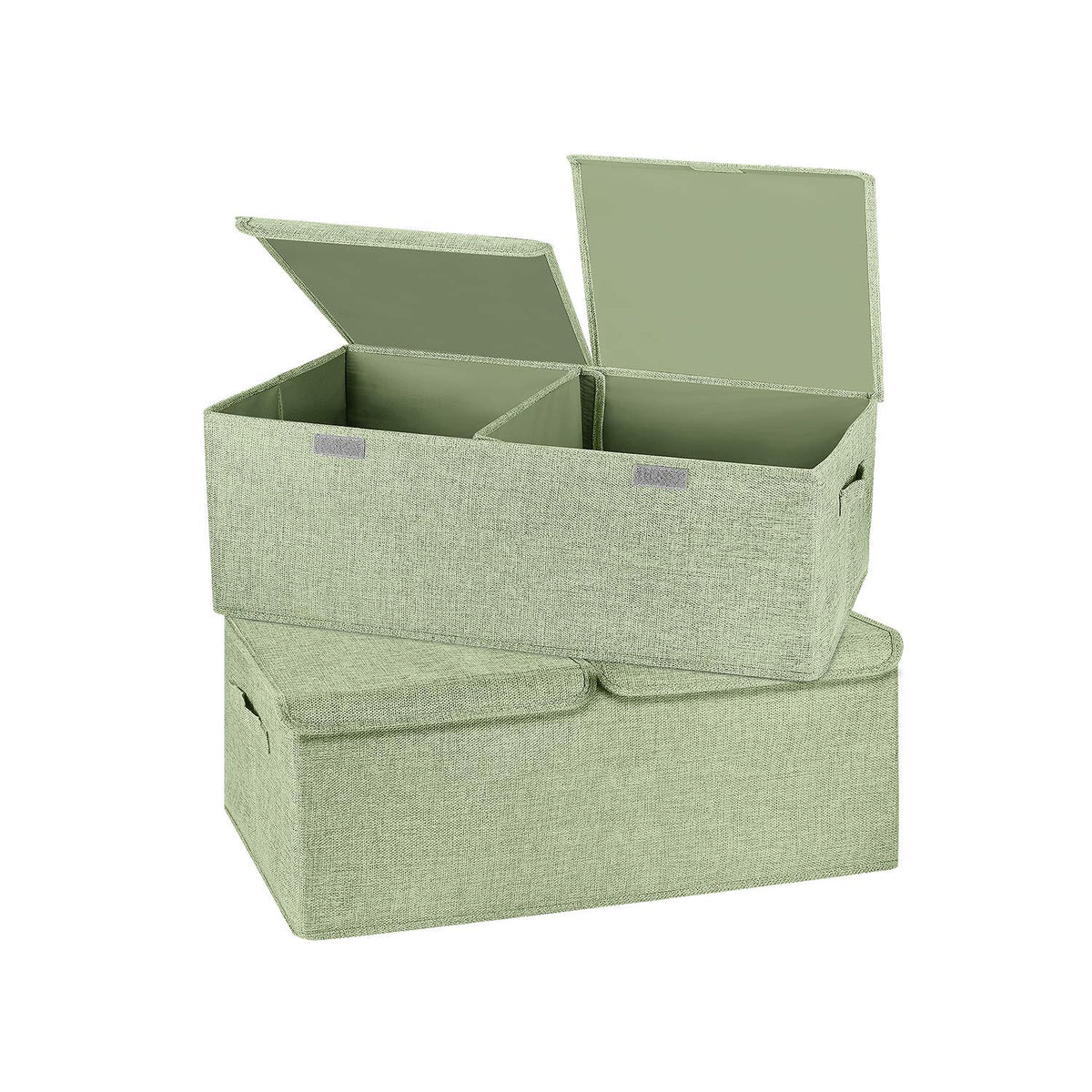 2 Pack Large Storage Boxes with Lids and Handles, Collapsible Linen Storage Bins Organizer Containers Baskets Cube with Removable Divider for Home Bedroom Closet Office (Cream, Small)