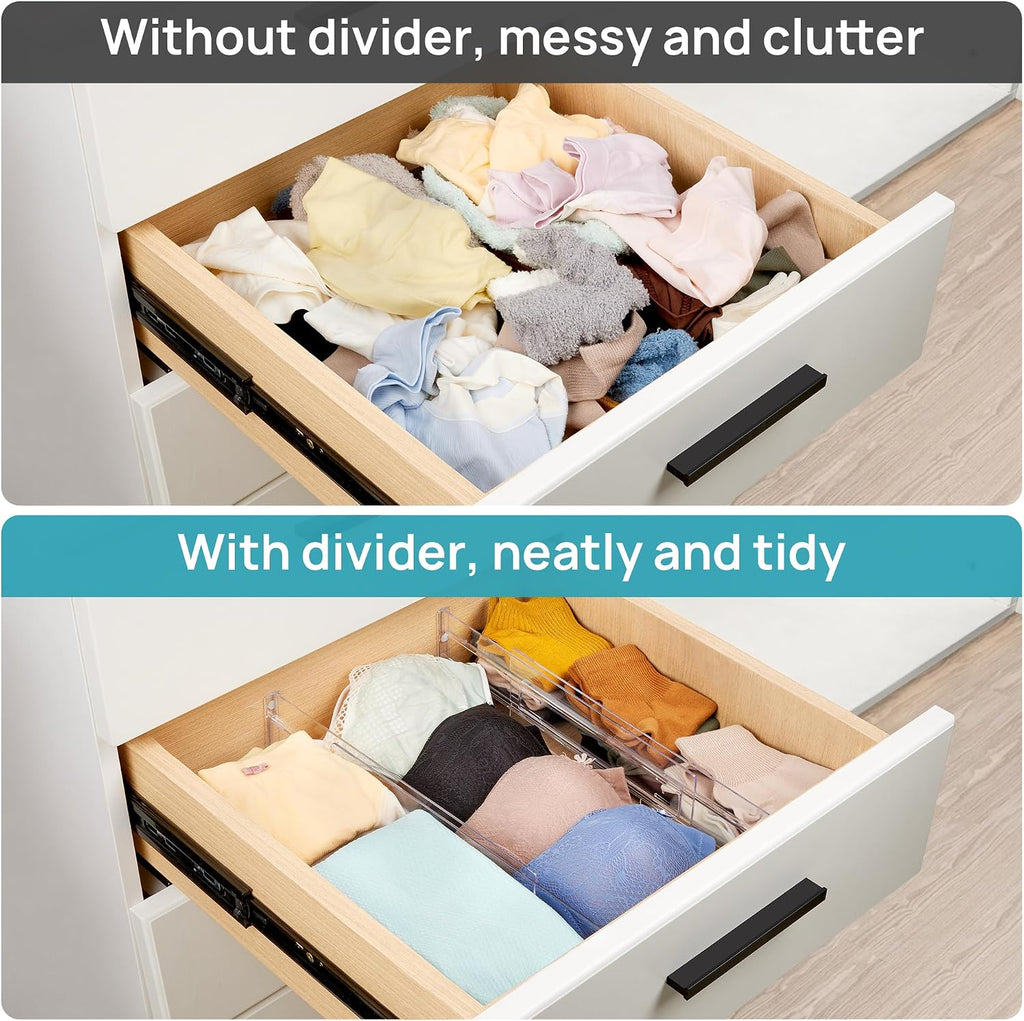 Vtopmart Drawer Dividers Organizers 8 Pack, Adjustable 3.2" High Expandable from 12.2-21.4" Kitchen Drawer Organizer, Clear Plastic Drawers Separators for Clothing, Installed by Double-sided Tape