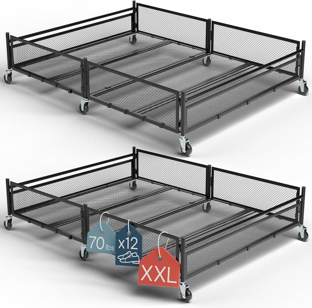Under Bed Storage with Wheels, Large 86L, Heavy Duty Metal, Holds 70lb