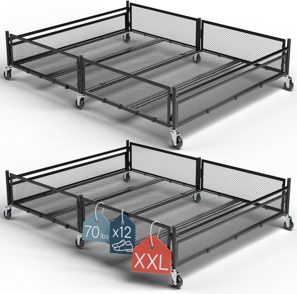 Under Bed Storage with Wheels, Large 86L, Heavy Duty Metal, Holds 70lb
