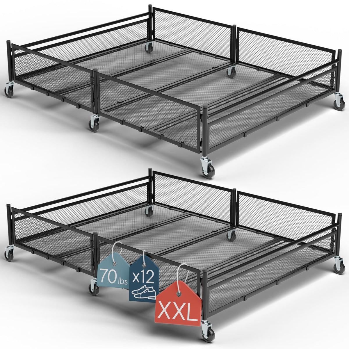 Under Bed Storage with Wheels, Large 86L, Heavy Duty Metal, Holds 70lb