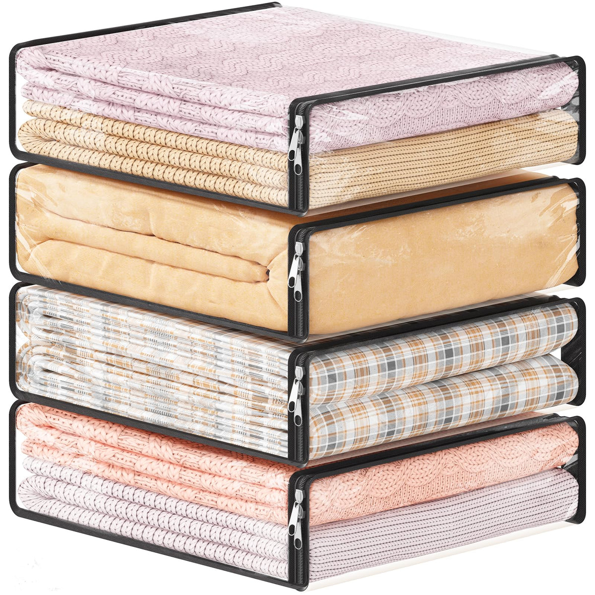 Lifewit 14L Clear Sheet Storage Bags with Zipper 3 Pack, Plastic Sweater Storage Bins for Clothing, Vinyl Foldable Clothes Containers Organizers for Closet, Blankets, Bedding 15.7 x 13.8 x 3.9 Inch
