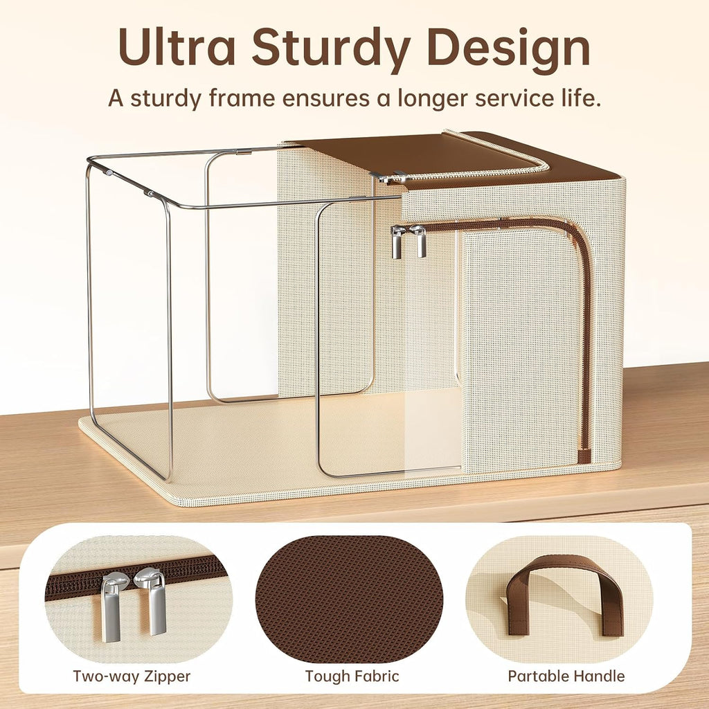 Clothes Storage Bins, 3 Openings, 66L, Brown