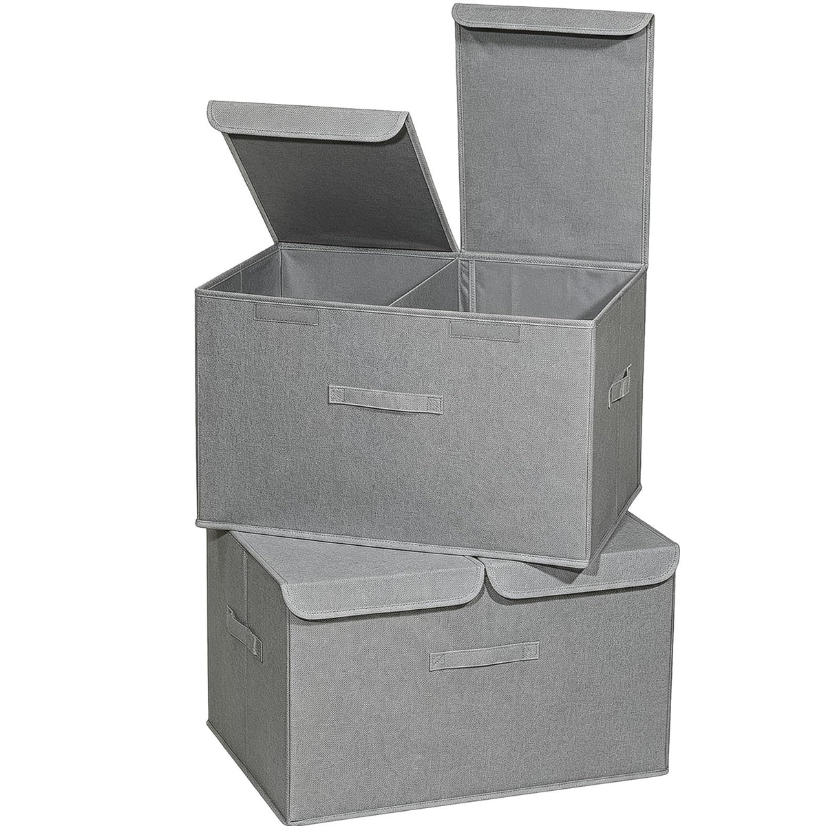 2 Pack Large Storage Boxes with Lids and Handles, Collapsible Linen Storage Bins Organizer Containers Baskets Cube with Removable Divider for Home Bedroom Closet Office (Cream, Small)