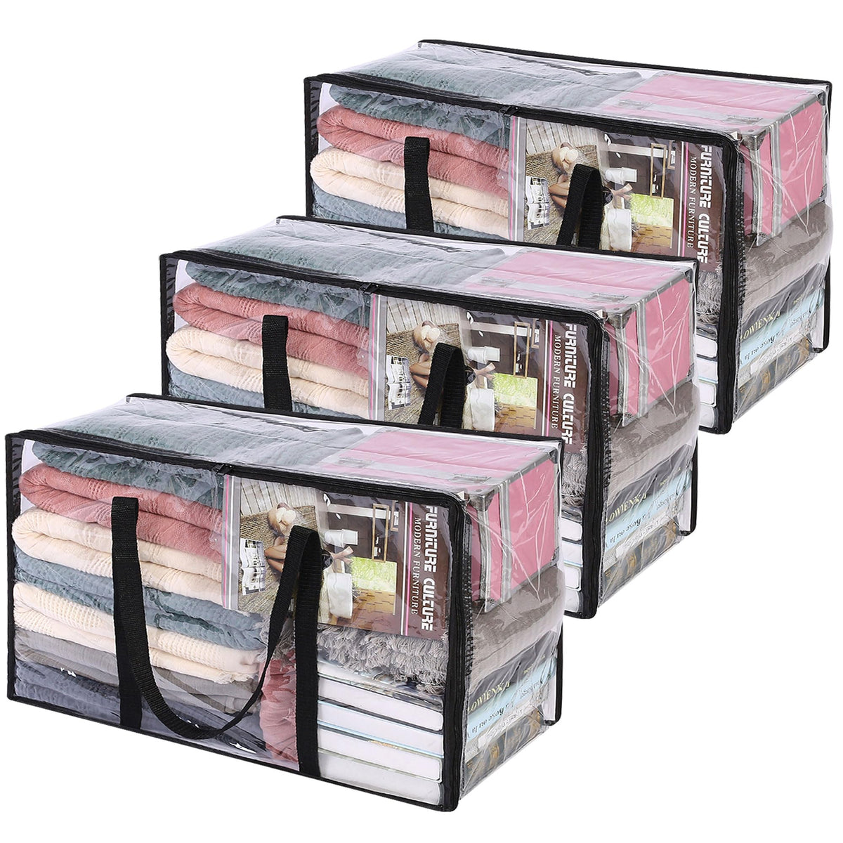 Vieshful 3 Pack Clear Storage Bags for Clothes Blanket Comforter & Bedding