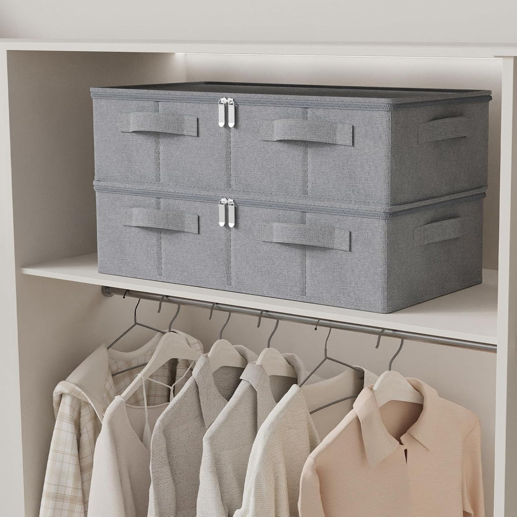 Underbed Fabric Storage Box with Lids,23.6x11.8x5.9in,Grey,2 Pack