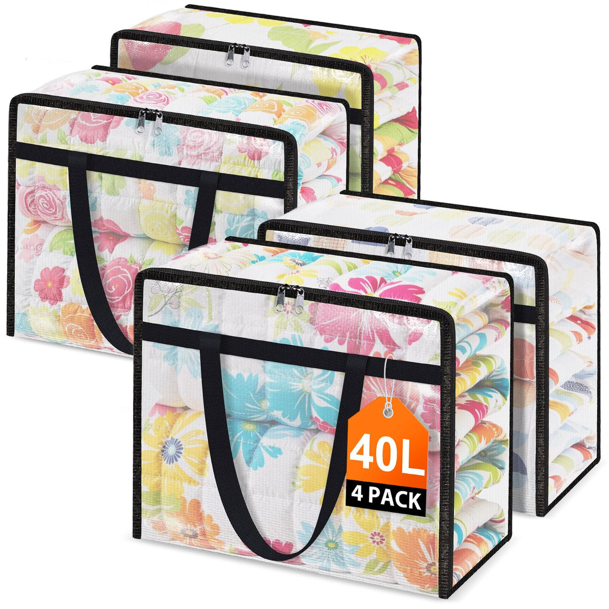 4 Packs 60L Clear Under Bed Storage Containers, Large Clothes Storage Bags