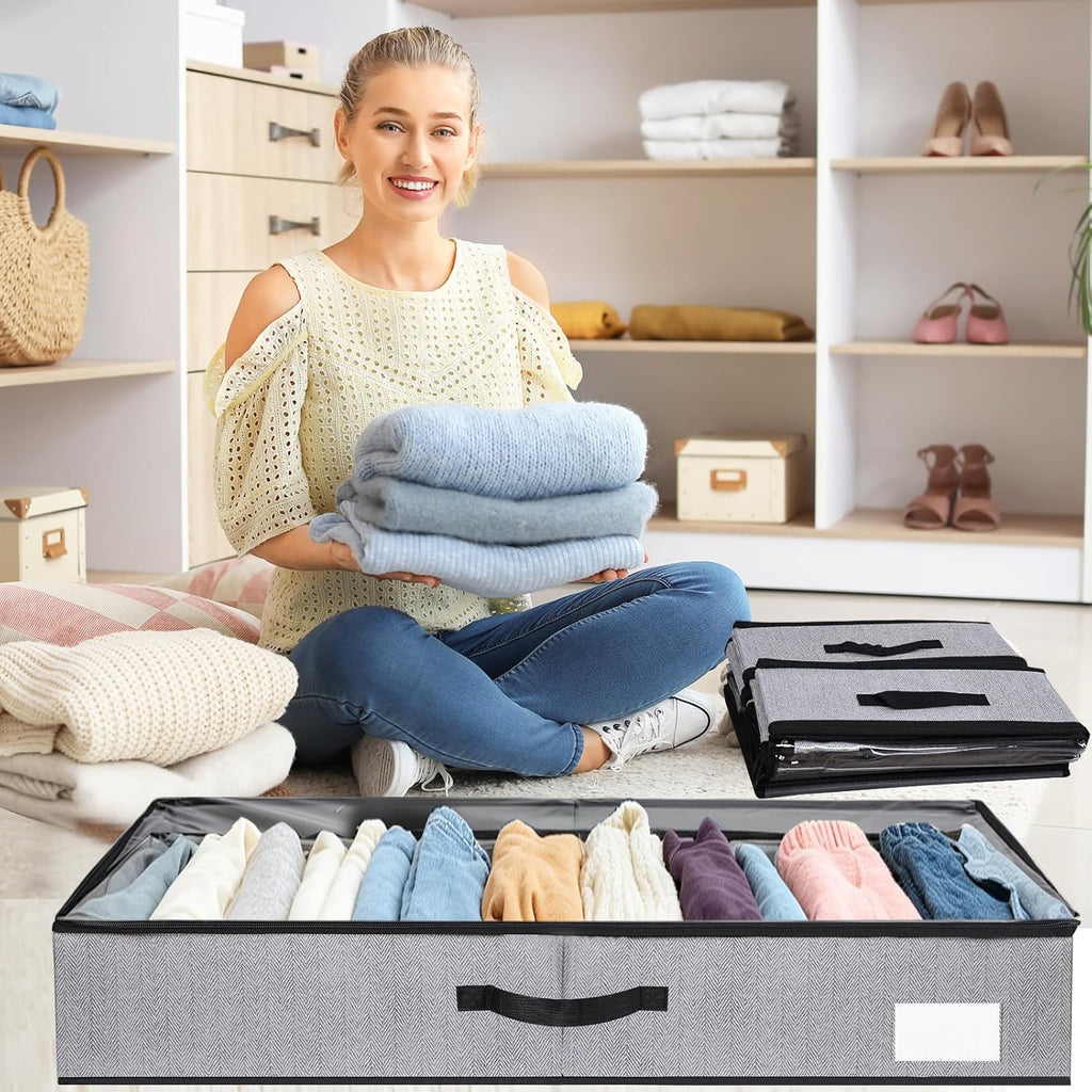 2 Pack Large Under Bed Storage Containers, Ultra-thick Fabric Underbed Bins