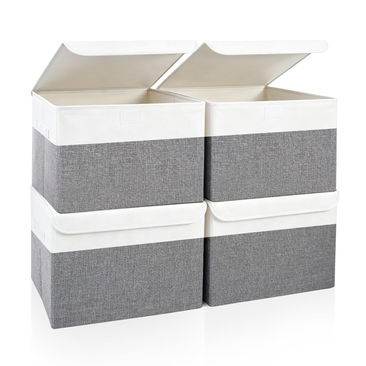 Bagnizer Large 22 Quart Linen Fabric Foldable Storage Bin Cube Organizer Basket with Flip-Top Lid & Handles, Clothes Blanket Box for Home, Office, Closet, Gray, 4 Pack 14.6 x 9.5 x 9.5”