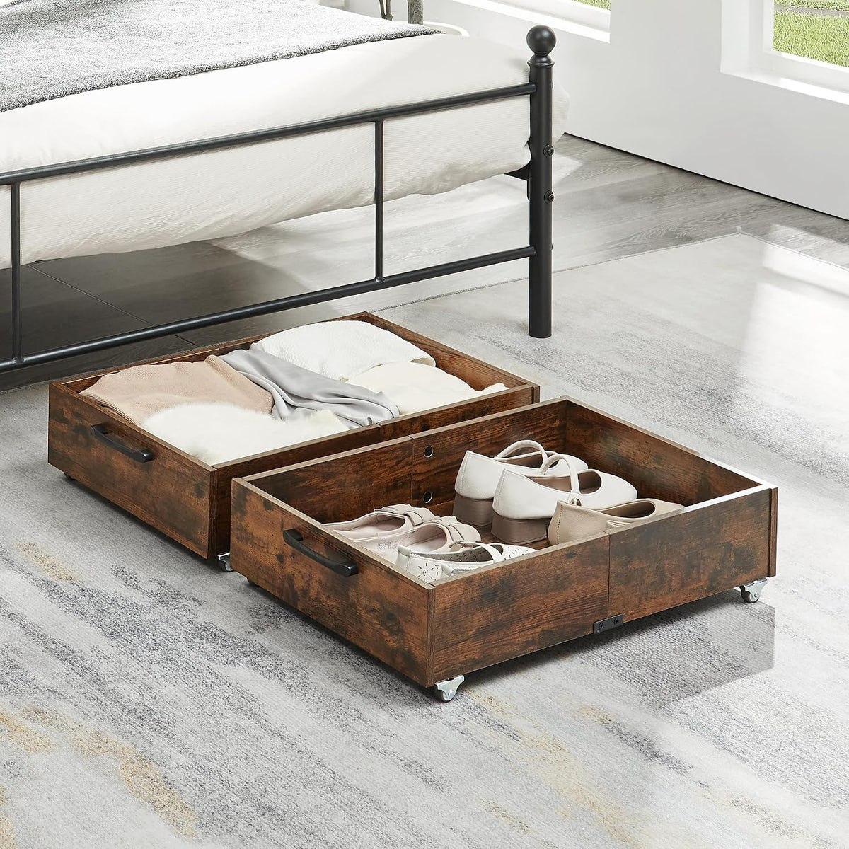 TIOPGHAD 2-Pack Under Bed Storage Drawers Organizer with Wheels, Brown