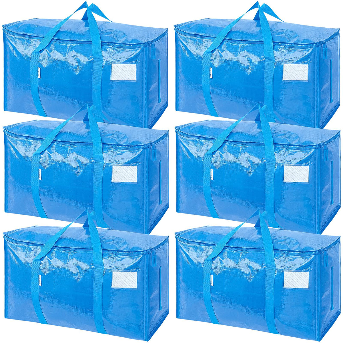 TICONN 6 Pack Extra Large Moving Bags Heavy Duty with Zippers & Carrying Handles, Durable Storage Bags Moving Boxes for Closet Organizers and Storage (6 Pack, Blue)