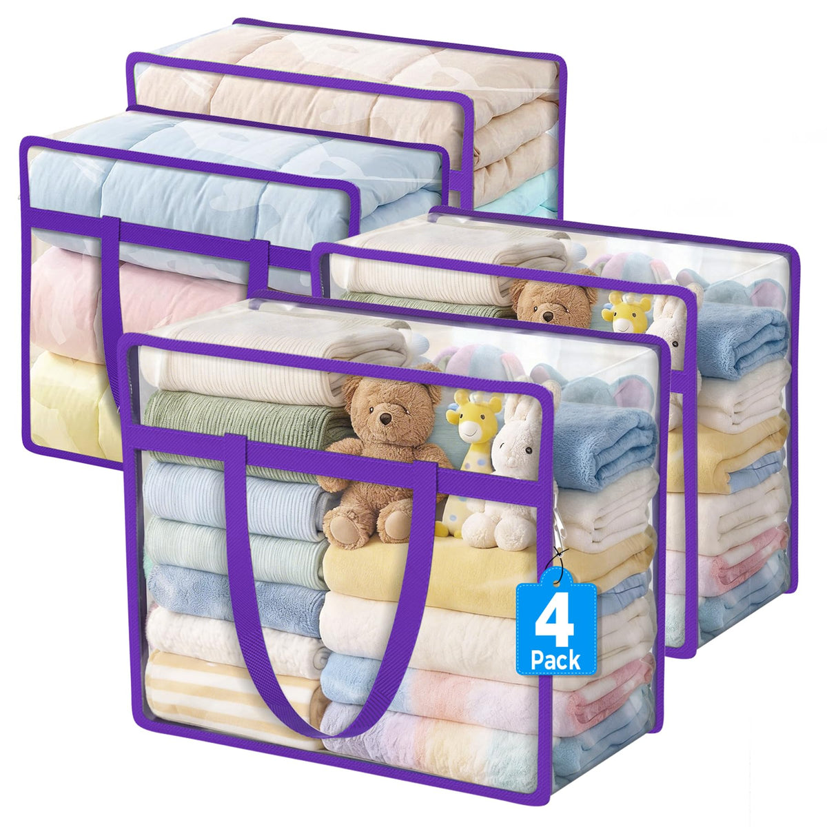 6 Pack Clear Storage Bags for Clothes, 45L Closet Organizers and Storage