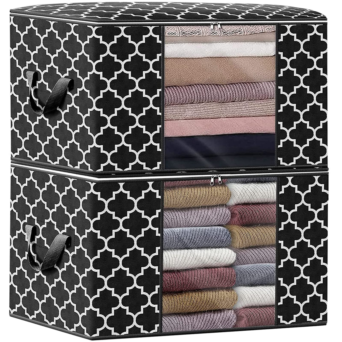 WISELIFE Storage Bags, Large Blanket Clothes Organization and Storage Containers for Bedding, Comforters, Foldable Organizer with Reinforced Handle, Clear Window,Sturdy Zippers,(Grey, 3 x 100L)