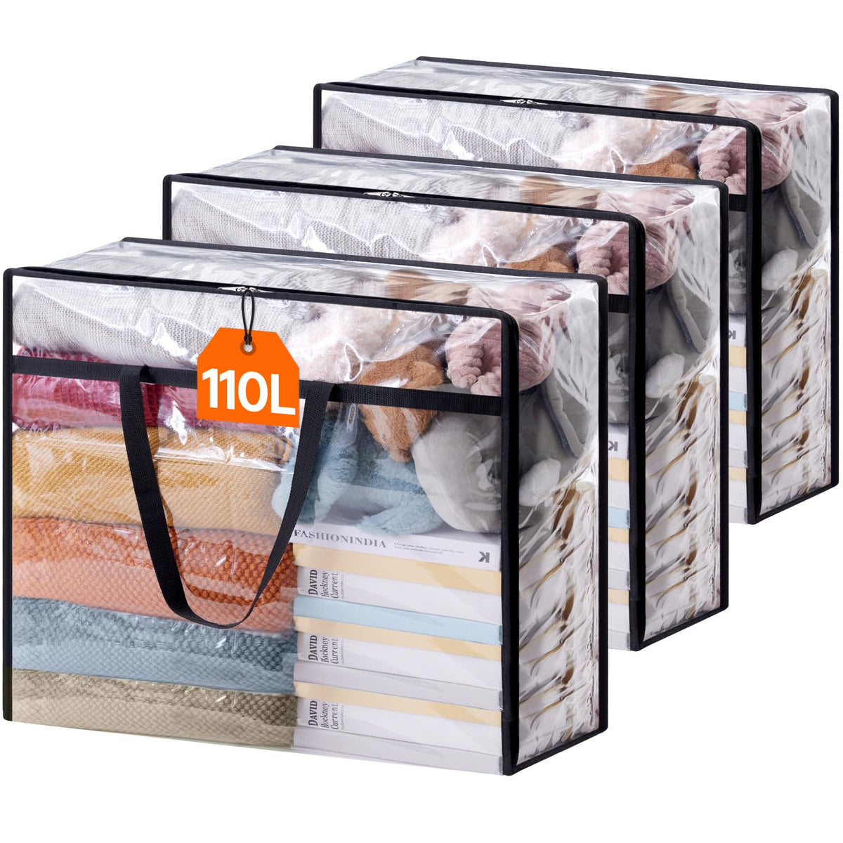 Lifewit 60L Clear Clothes Storage Bags,Plastic Foldable Blanket Storage Bag