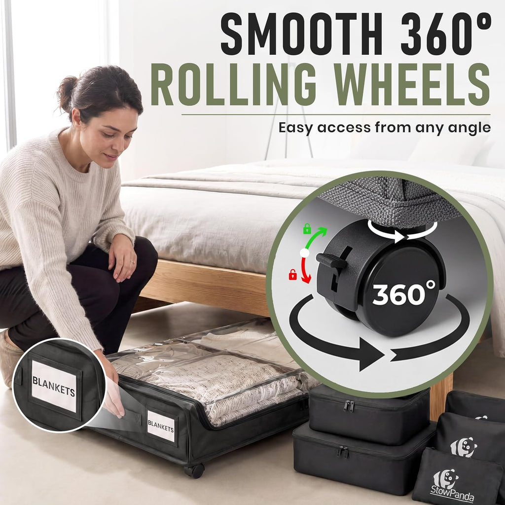 60L Under Bed Storage with Wheels 2-Pack, 6 Travel Bags Set, Dark Gray