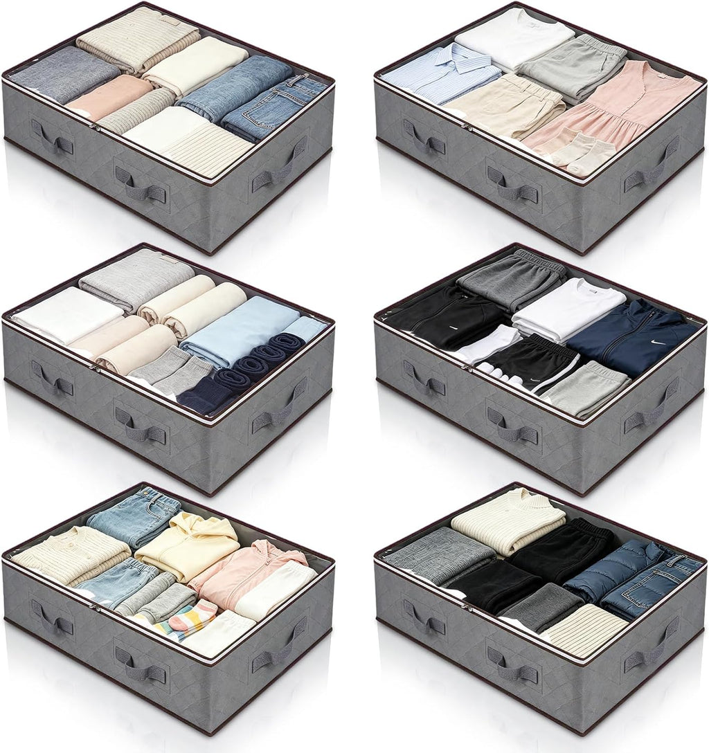 Pterying 6 Pack Under Bed Storage Containers with Transparent Clear Window
