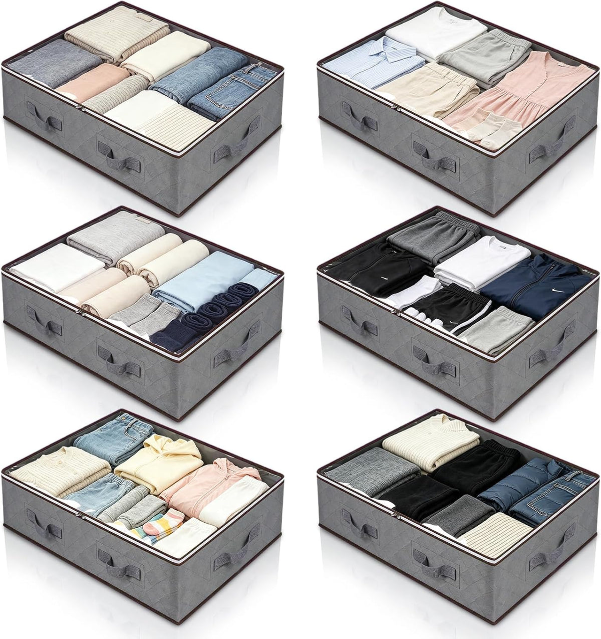 Pterying 6 Pack Under Bed Storage Containers with Transparent Clear Window