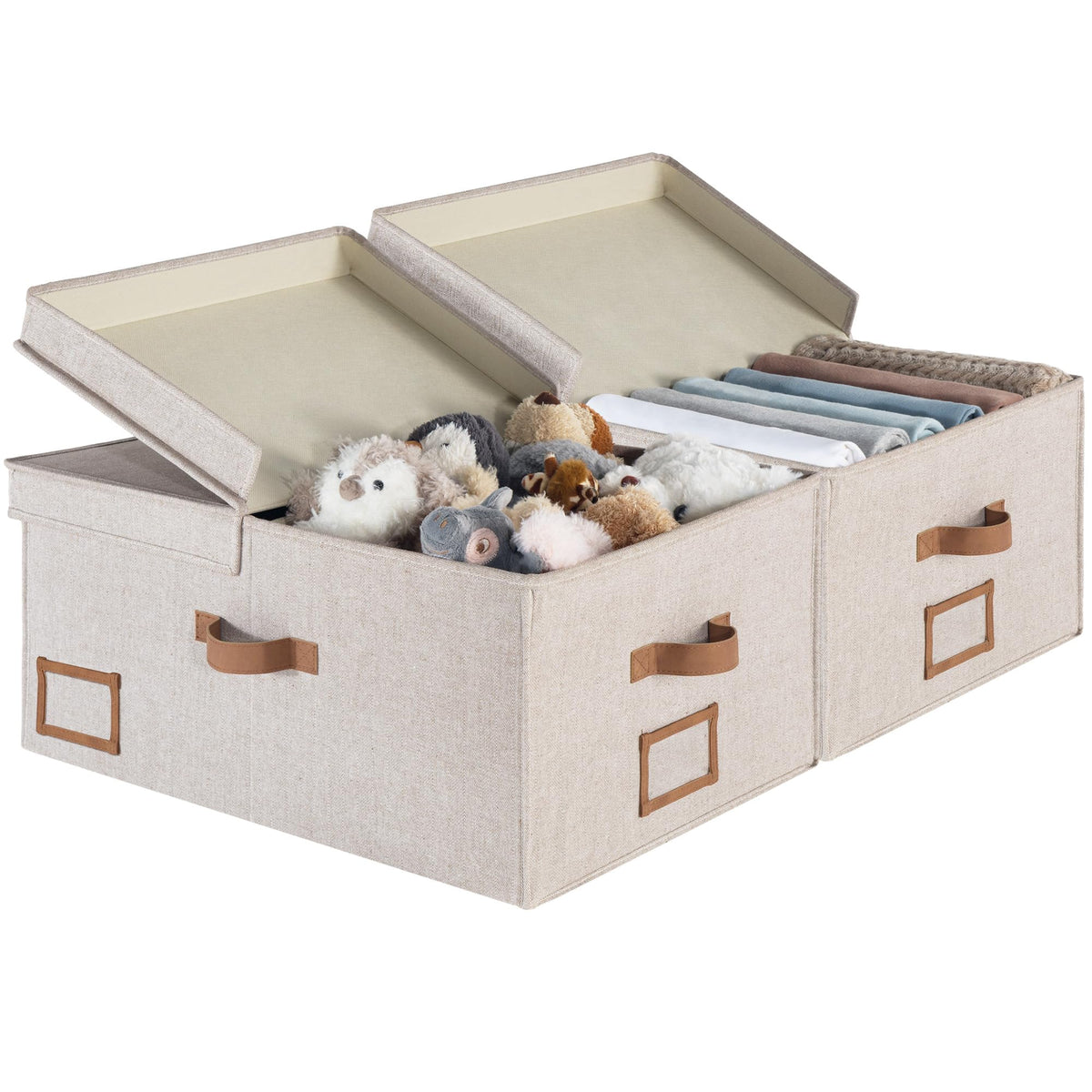 StorageWorks Large Decorative Storage Boxes with Lids, Beige Linen