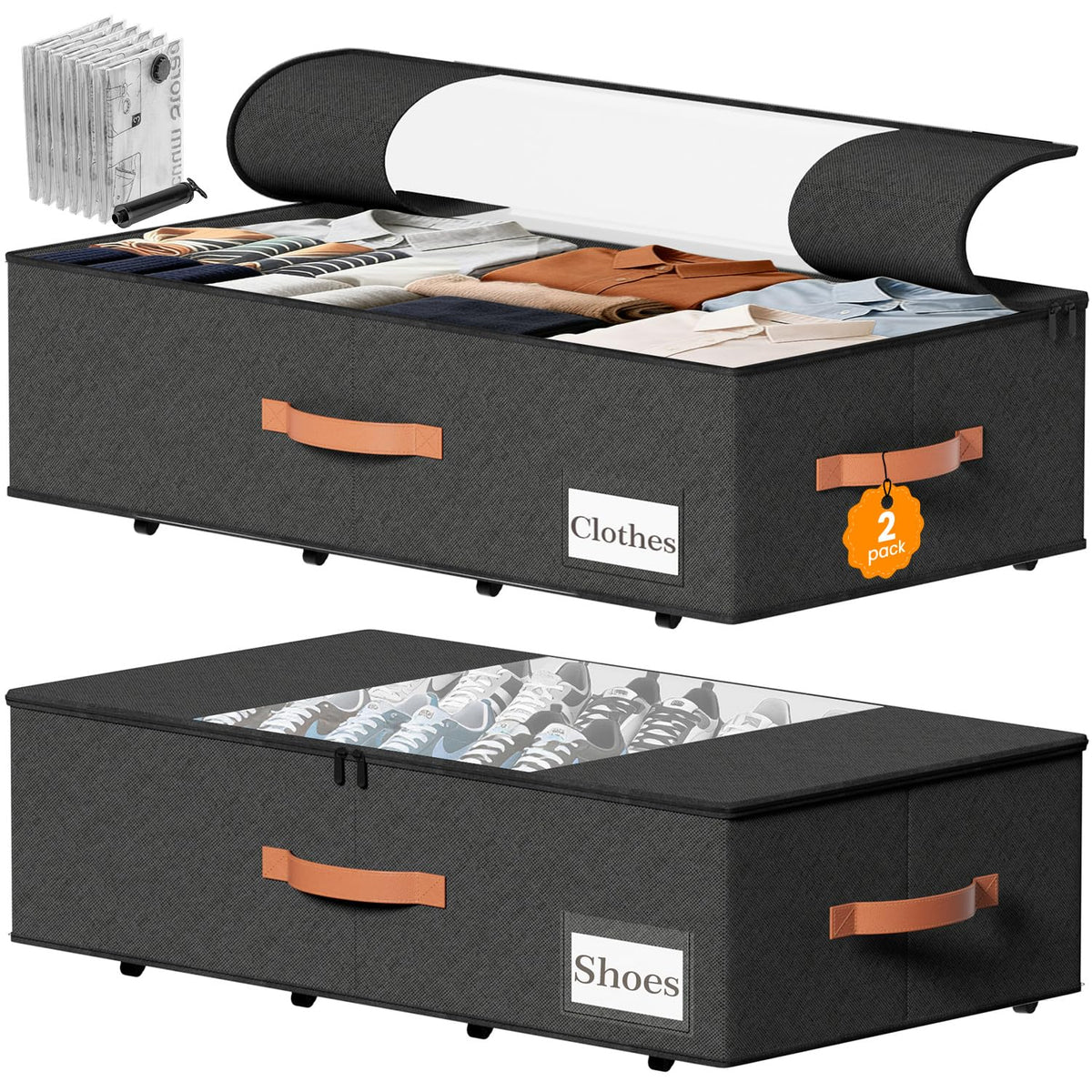 TOSKING 2-Pack Under Bed Storage Bins with Wheels, Gray
